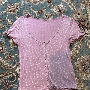 Pink Floral Button-Up Women's Top